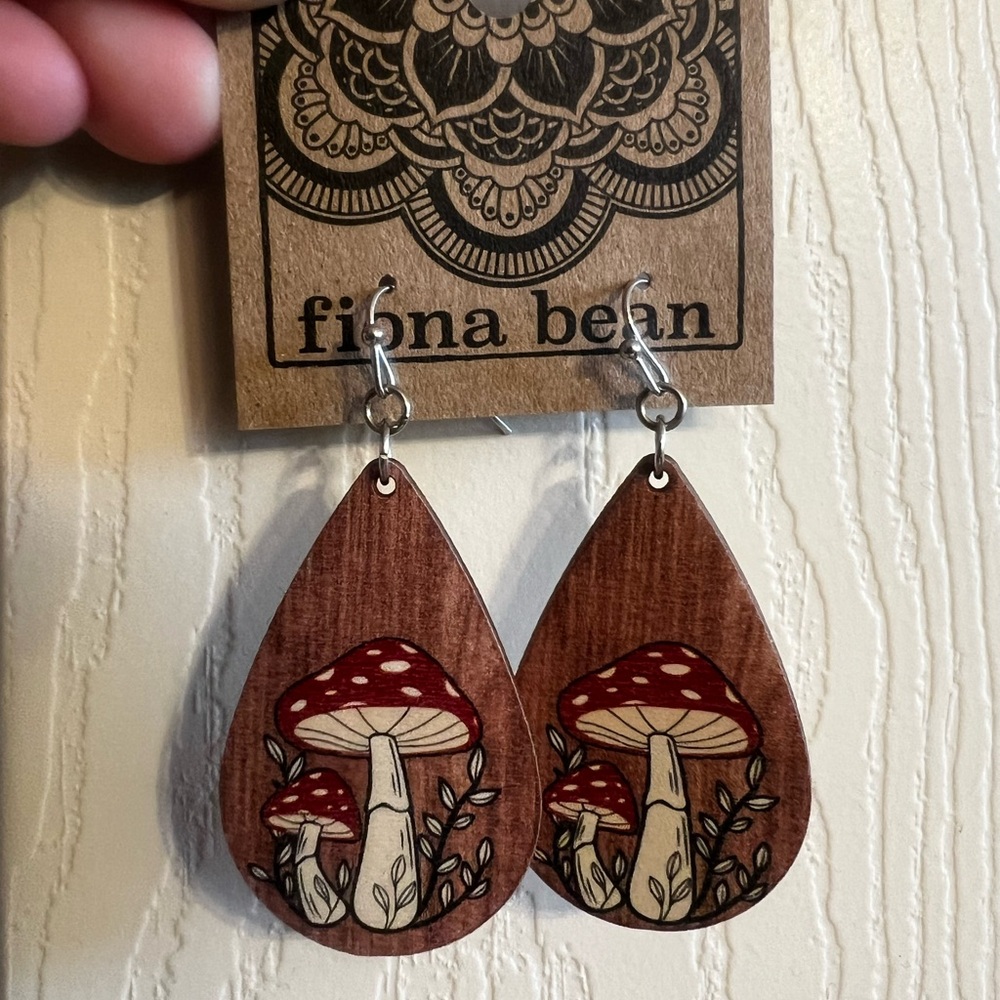 Adorable Wooden Mushroom Earrings
